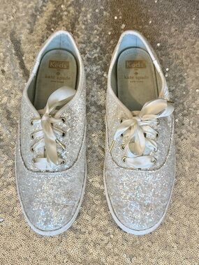 Keds X Kate Spade White Ivory Glitter Lace Up Sneakers